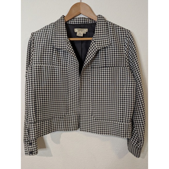 Transitions Petite Jackets & Blazers - Transitions Petite Houndstooth Silk Blazer Jacket Womens MP